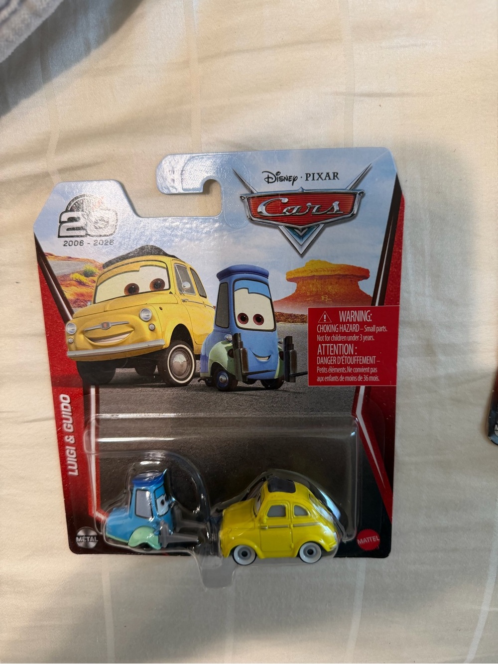 2026 Disney Pixar Cars Luigi and Guido diecast set featuring 20th Anniversary